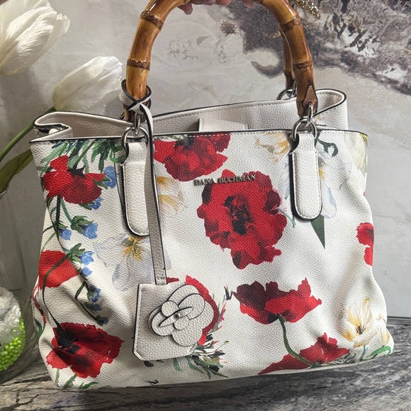 Dana Buchman White and Red Floral Tote - Picture 2 of 4